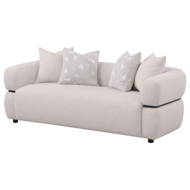 Jeanette - 84" Fabric Upholstered Round Arm Sofa - Beige Stationary Sofa modern furniture Contempo Furniture