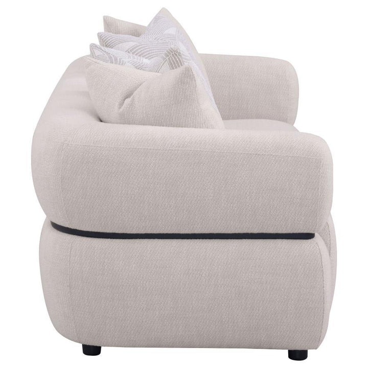Jeanette - 84" Fabric Upholstered Round Arm Sofa - Beige Stationary Sofa modern furniture Contempo Furniture