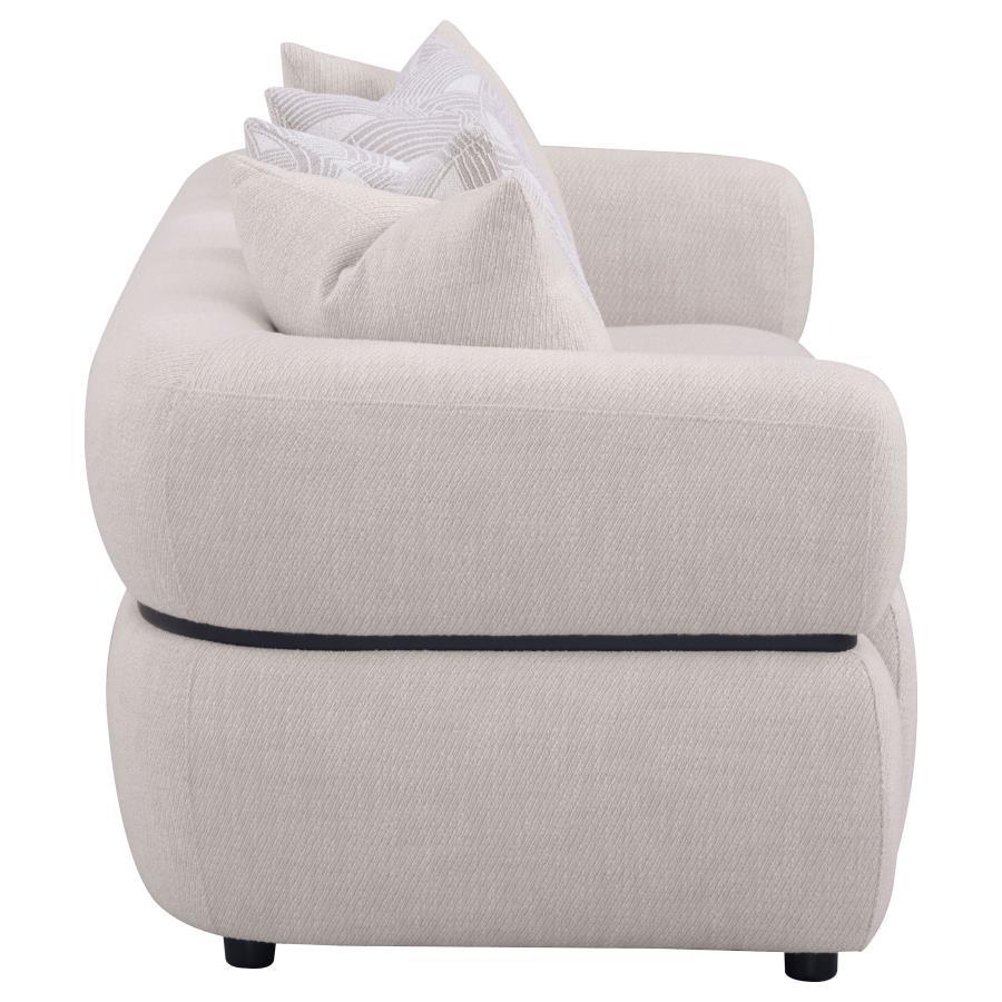 Jeanette - 84" Fabric Upholstered Round Arm Sofa - Beige Stationary Sofa modern furniture Contempo Furniture
