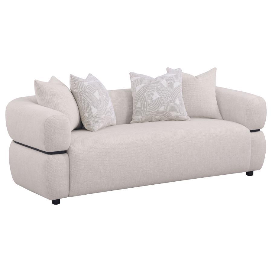 Jeanette - 84" Fabric Upholstered Round Arm Sofa - Beige Stationary Sofa modern furniture Contempo Furniture