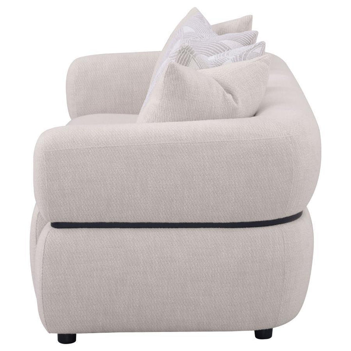 Jeanette - 84" Fabric Upholstered Round Arm Sofa - Beige Stationary Sofa modern furniture Contempo Furniture