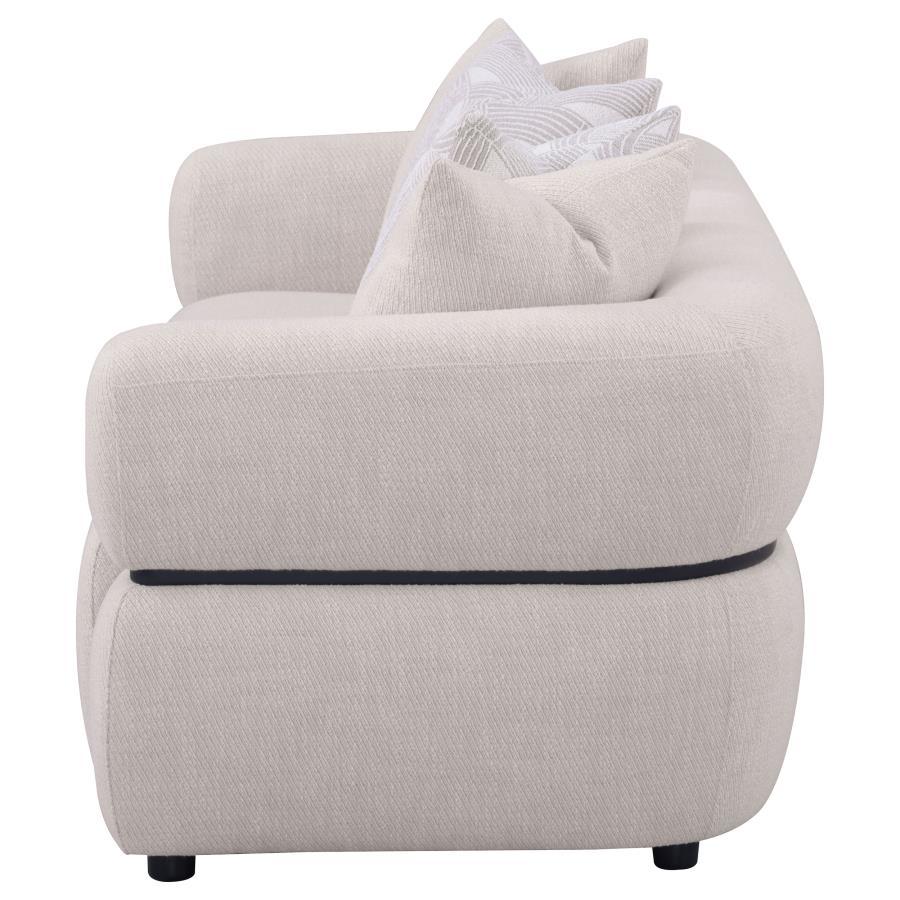 Jeanette - 84" Fabric Upholstered Round Arm Sofa - Beige Stationary Sofa modern furniture Contempo Furniture