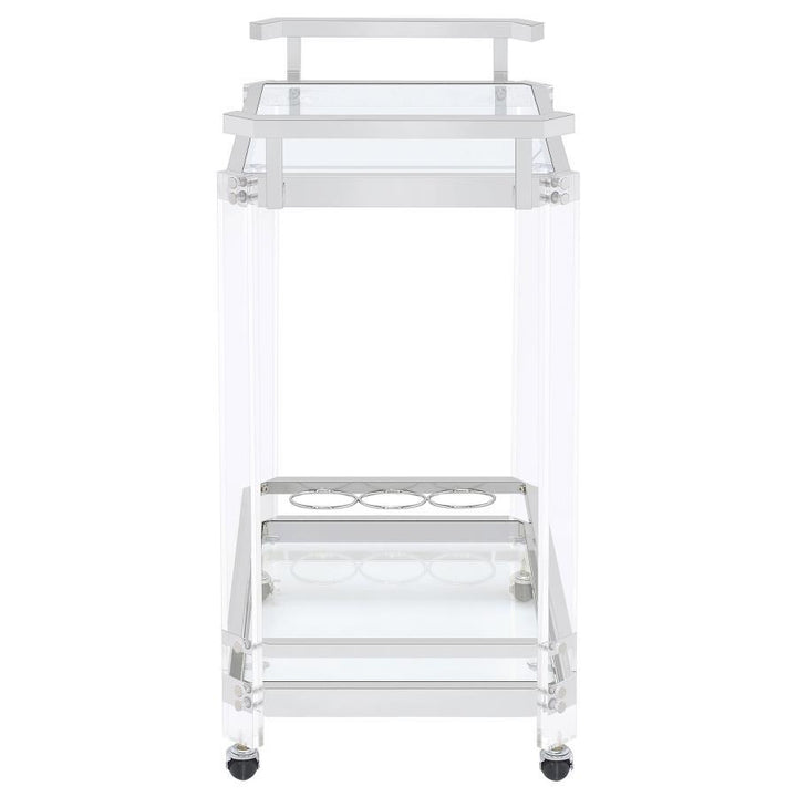 Jefferson - 2 - Tier Glass Shelf Acrylic Bar Cart - Chrome Bar Cart modern furniture Contempo Furniture