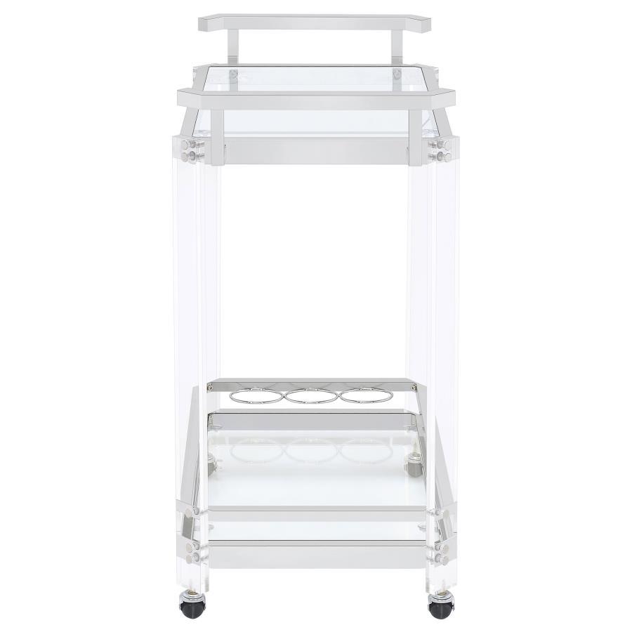 Jefferson - 2 - Tier Glass Shelf Acrylic Bar Cart - Chrome Bar Cart modern furniture Contempo Furniture