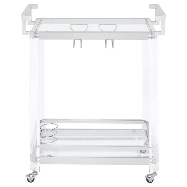 Jefferson - 2 - Tier Glass Shelf Acrylic Bar Cart - Chrome Bar Cart modern furniture Contempo Furniture