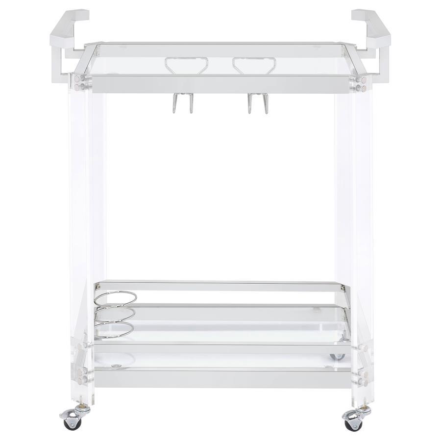 Jefferson - 2 - Tier Glass Shelf Acrylic Bar Cart - Chrome Bar Cart modern furniture Contempo Furniture