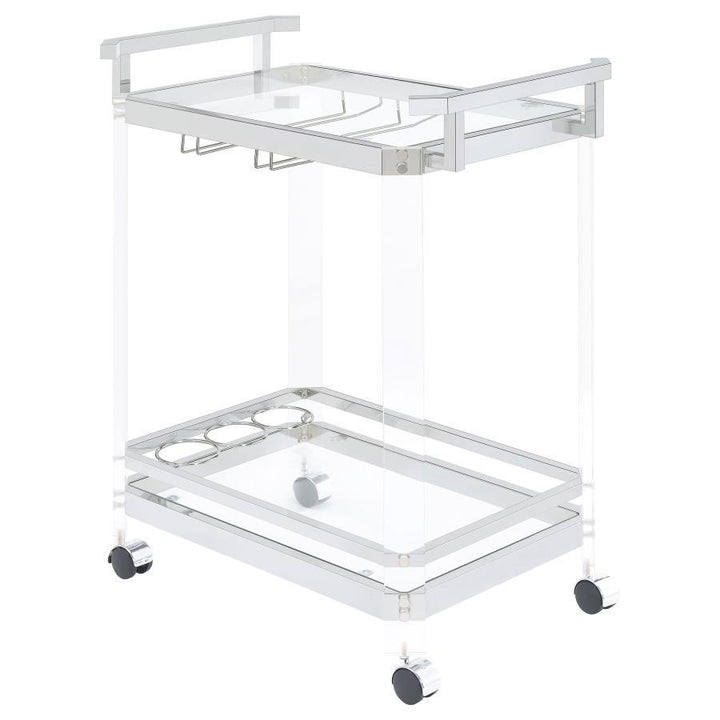 Jefferson - 2 - Tier Glass Shelf Acrylic Bar Cart - Chrome Bar Cart modern furniture Contempo Furniture