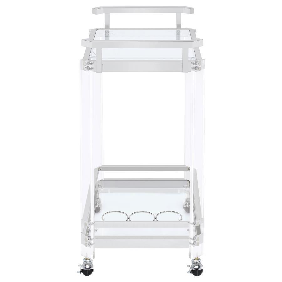 Jefferson - 2 - Tier Glass Shelf Acrylic Bar Cart - Chrome Bar Cart modern furniture Contempo Furniture