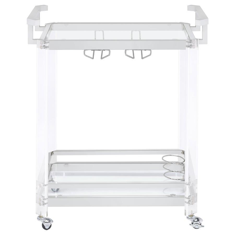 Jefferson - 2 - Tier Glass Shelf Acrylic Bar Cart - Chrome Bar Cart modern furniture Contempo Furniture