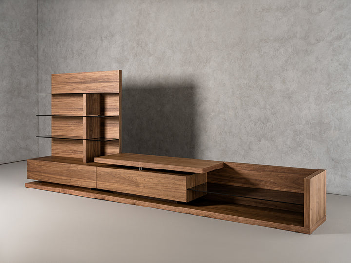 Jefferson  Mid-Century Modern Reversible Walnut Entertainment Center