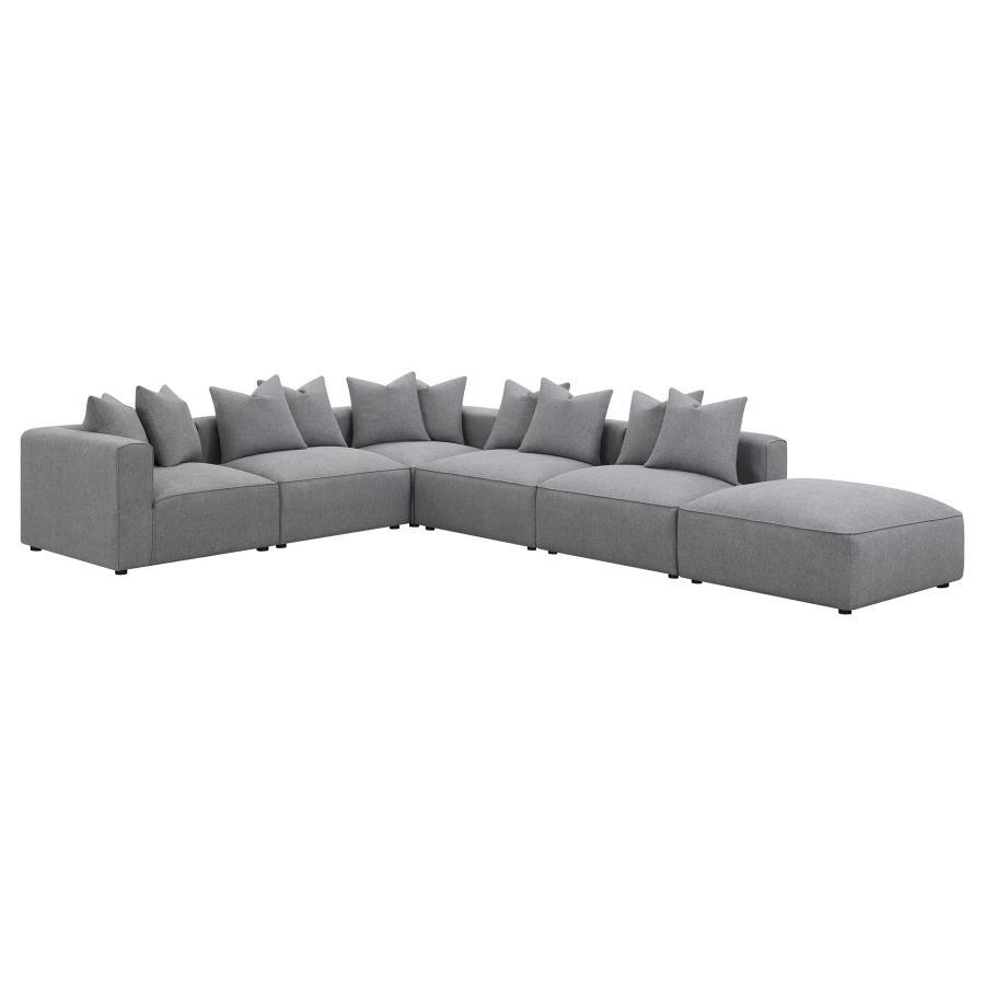 Jennifer - 6 Piece Upholstered Modular Sectional - Gray Stationary Sectional modern furniture Contempo Furniture