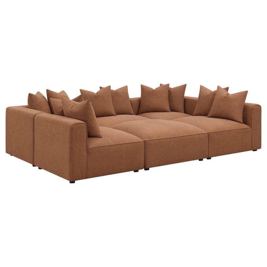 Jennifer - 6 Piece Upholstered Modular Sectional - Terracotta Stationary Sectional modern furniture Contempo Furniture