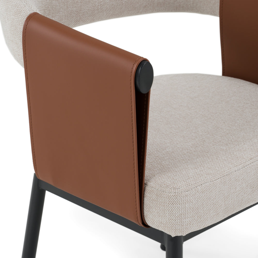 Jensen - Modern Light Grey Fabric + Camel Vegan Leather Dining Chair - View 9