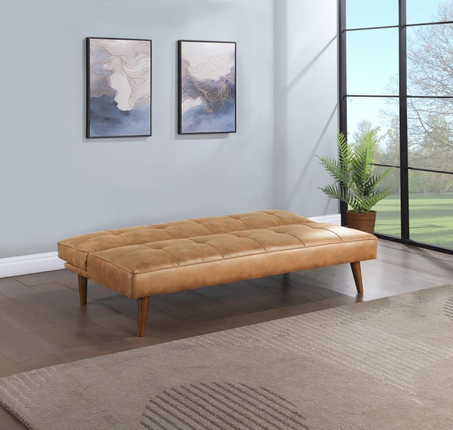 Jenson - Upholstered Tufted Convertible Sofa Bed - Saddle Brown Futon Sofa modern furniture Contempo Furniture