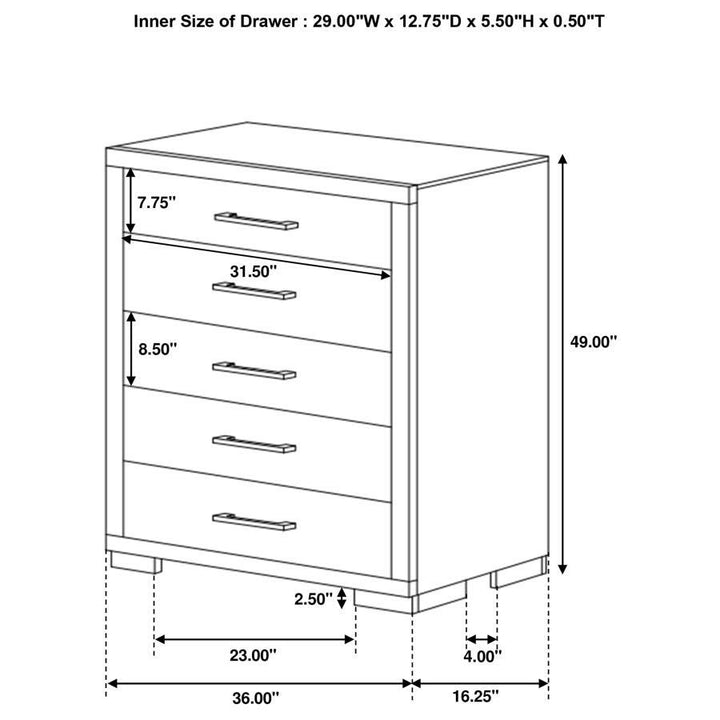Jessica - 5 - Drawer Bedroom Chest - Cappuccino Accent Chest modern furniture Contempo Furniture