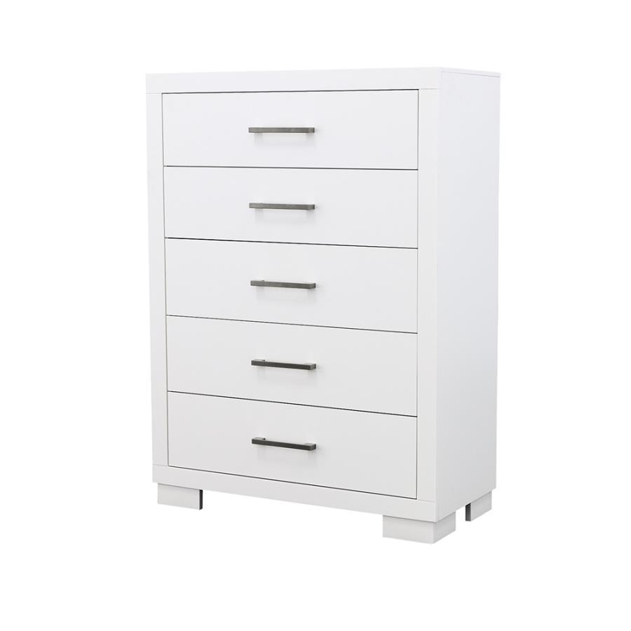 Jessica - 5 - Drawer Bedroom Chest - Cream White Accent Chest modern furniture Contempo Furniture