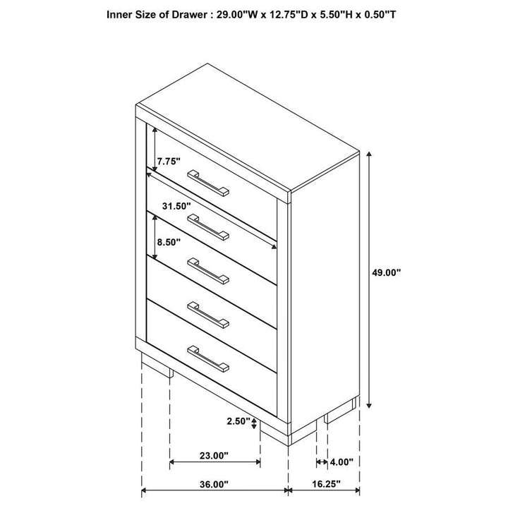Jessica - 5 - Drawer Bedroom Chest - Cream White Accent Chest modern furniture Contempo Furniture