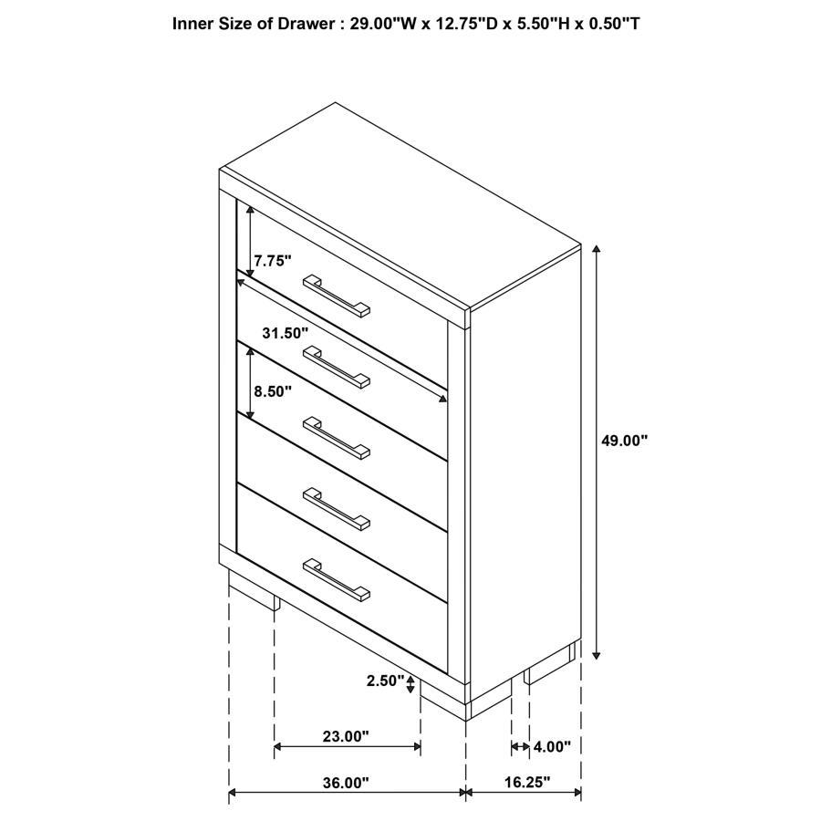 Jessica - 5 - Drawer Bedroom Chest - Cream White Accent Chest modern furniture Contempo Furniture