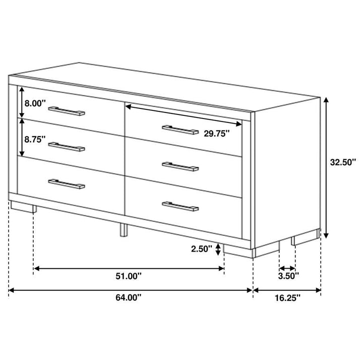 Jessica - 6 - Drawer Dresser - Cappuccino Dressers modern furniture Contempo Furniture
