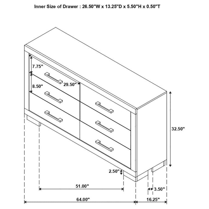 Jessica - 6 - Drawer Dresser - Cream White Dressers modern furniture Contempo Furniture