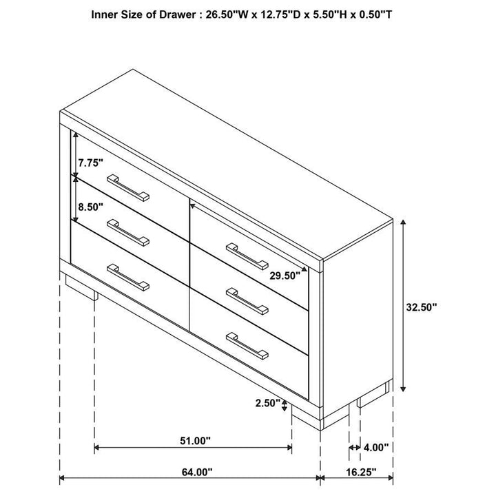 Jessica - 6 - Drawer Dresser - Cream White Dressers modern furniture Contempo Furniture