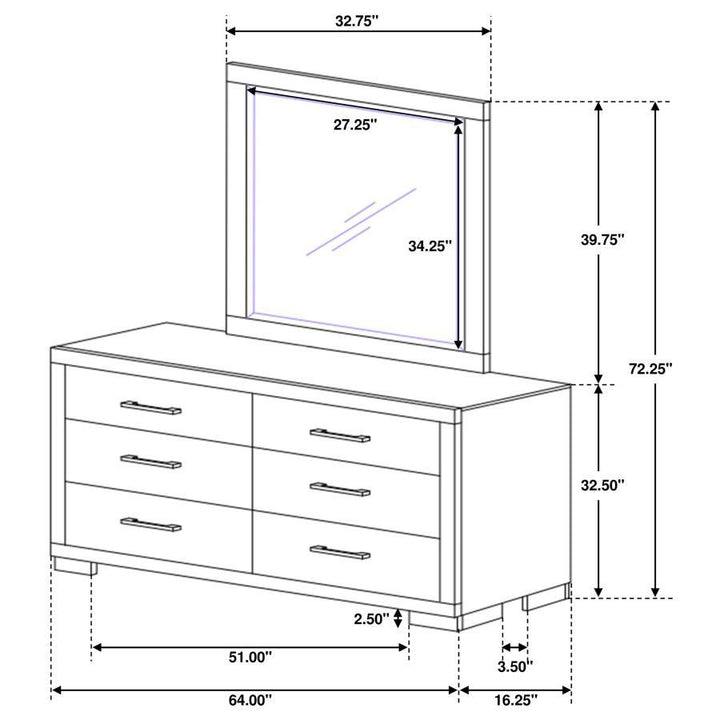 Jessica - 6 - Drawer Dresser With Mirror - Cappuccino Dresser &amp; Mirror modern furniture Contempo Furniture