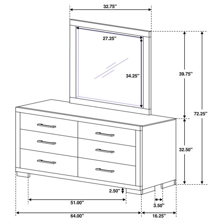 Jessica - 6 - Drawer Dresser With Mirror - Cappuccino Dresser & Mirror modern furniture Contempo Furniture