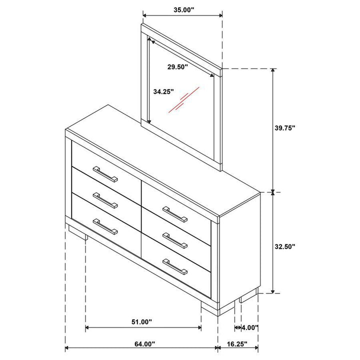 Jessica - 6 - Drawer Dresser With Mirror - Cream White Dresser &amp; Mirror modern furniture Contempo Furniture