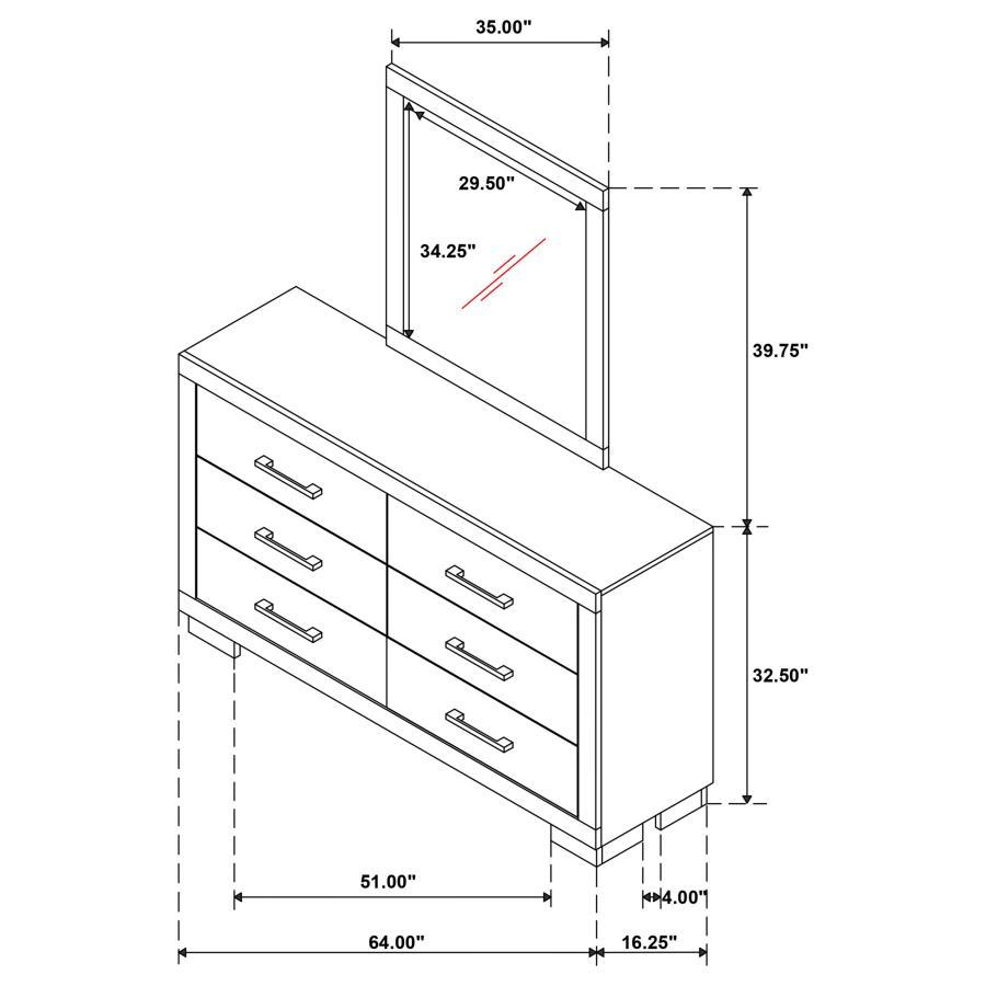 Jessica - 6 - Drawer Dresser With Mirror - Cream White Dresser & Mirror modern furniture Contempo Furniture