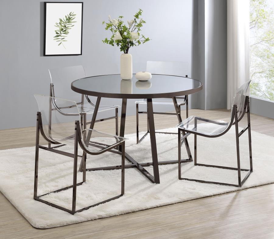 Jillian - Round Mirror Top Dining Table - Black Nickel Dining Table modern furniture Contempo Furniture