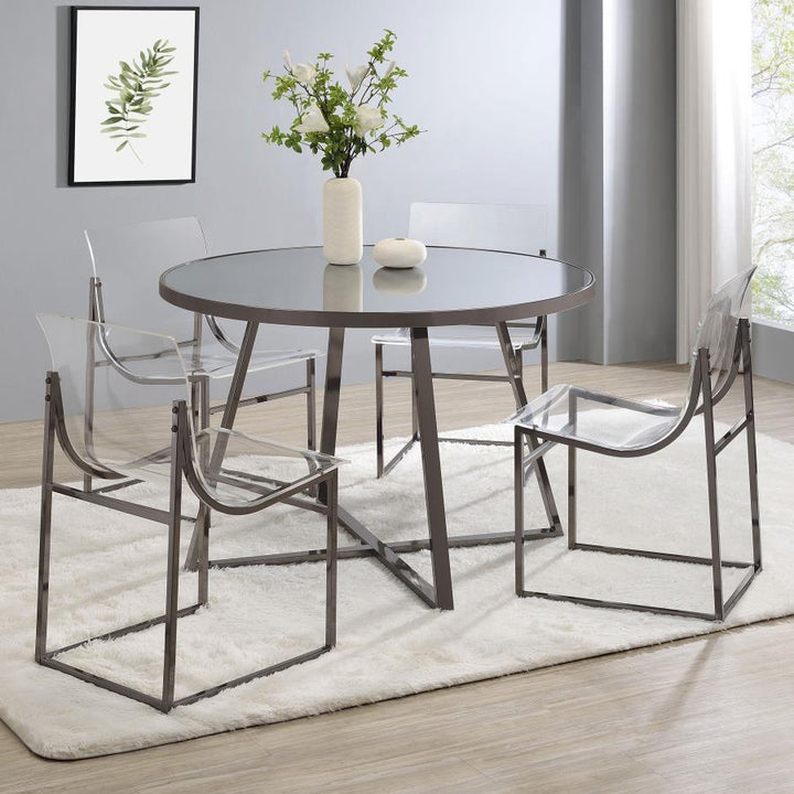 Jillian - Round Mirror Top Dining Table - Black Nickel Dining Table modern furniture Contempo Furniture