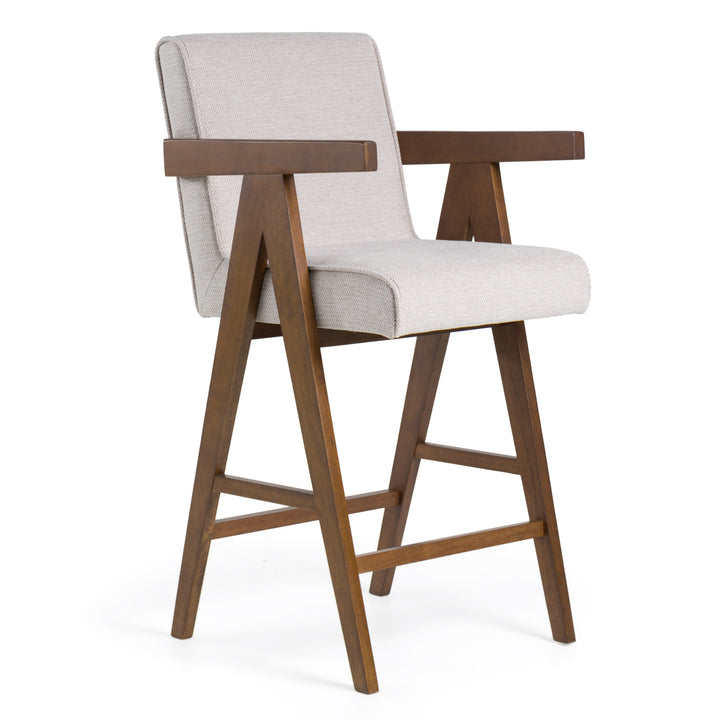 Joseline  Modern Beige Fabric + Walnut Counter Chair (Set of 2)