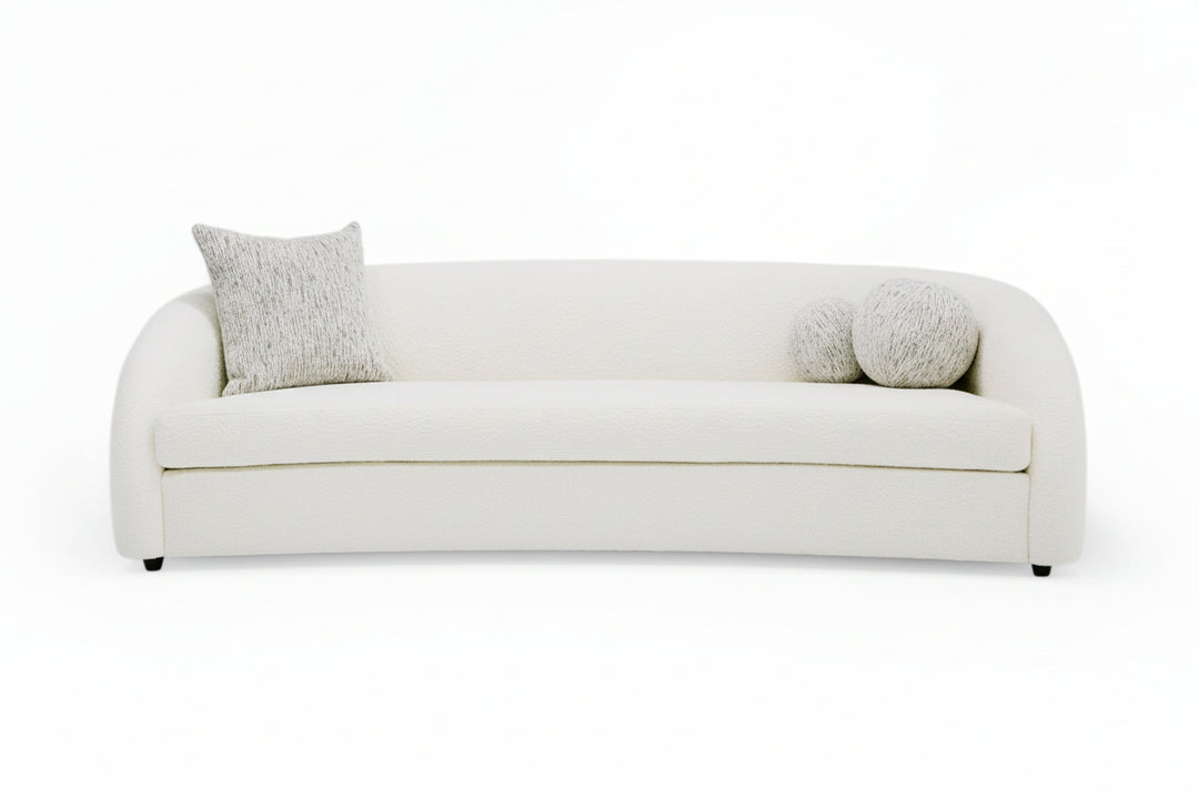 Joshua Modern 4-Seater Curved White and Taupe Fabric Sofa