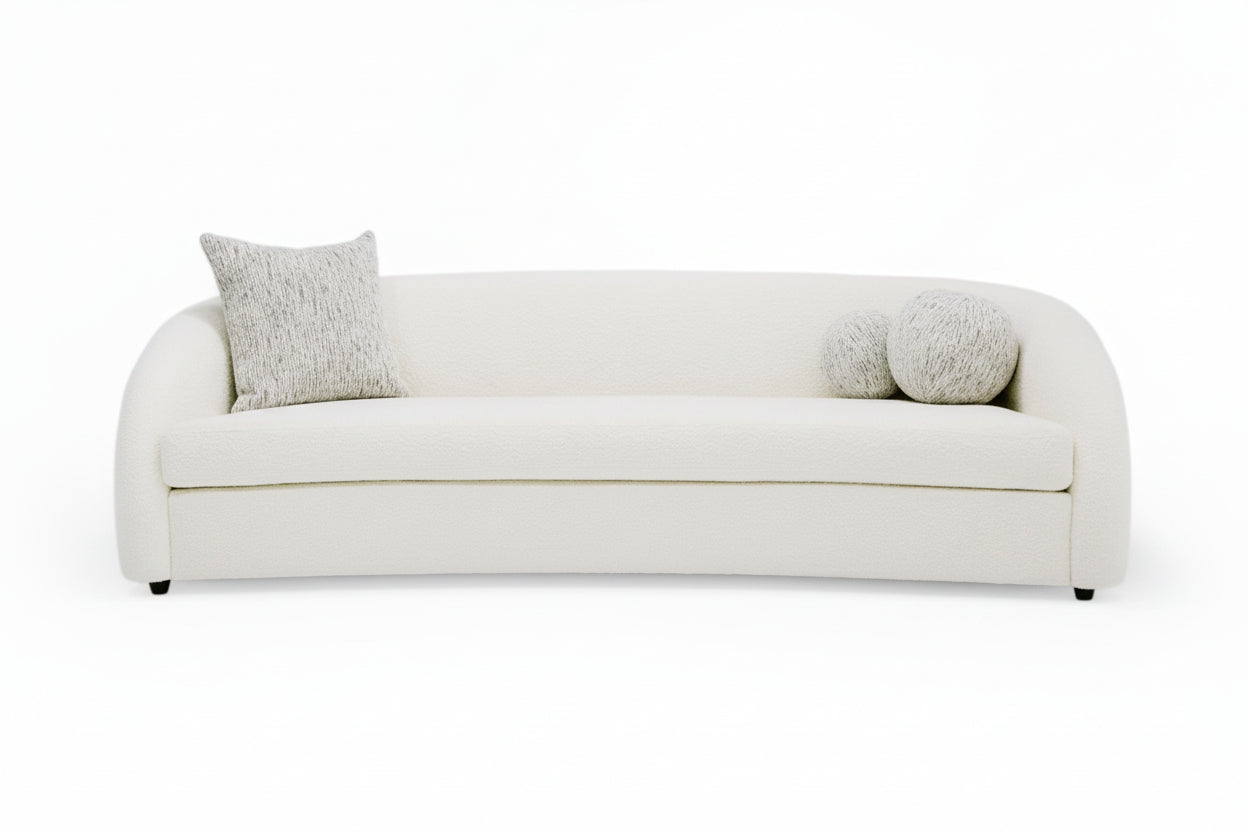 Joshua Modern 4-Seater Curved White and Taupe Fabric Sofa