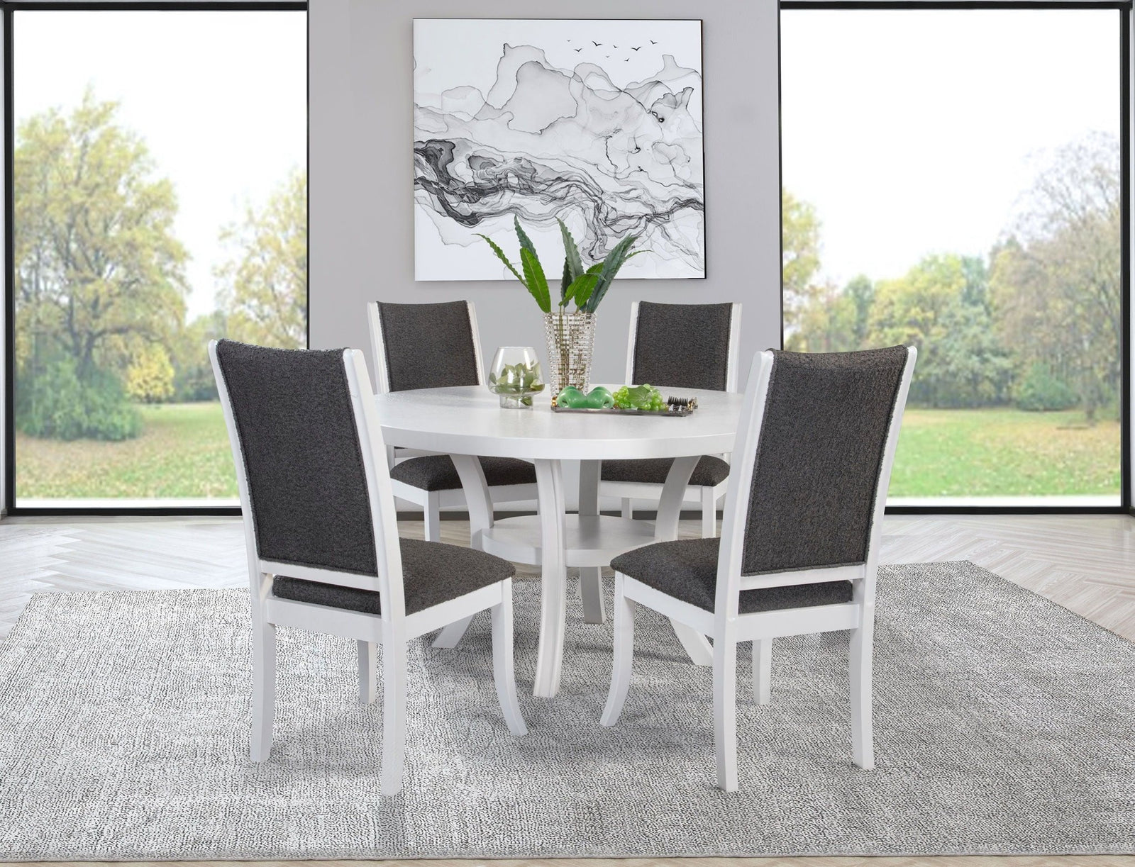 Judd - 5 Piece Round Wood Dining Table Set - Pearl White 5 - Piece Dining Room Set modern furniture Contempo Furniture