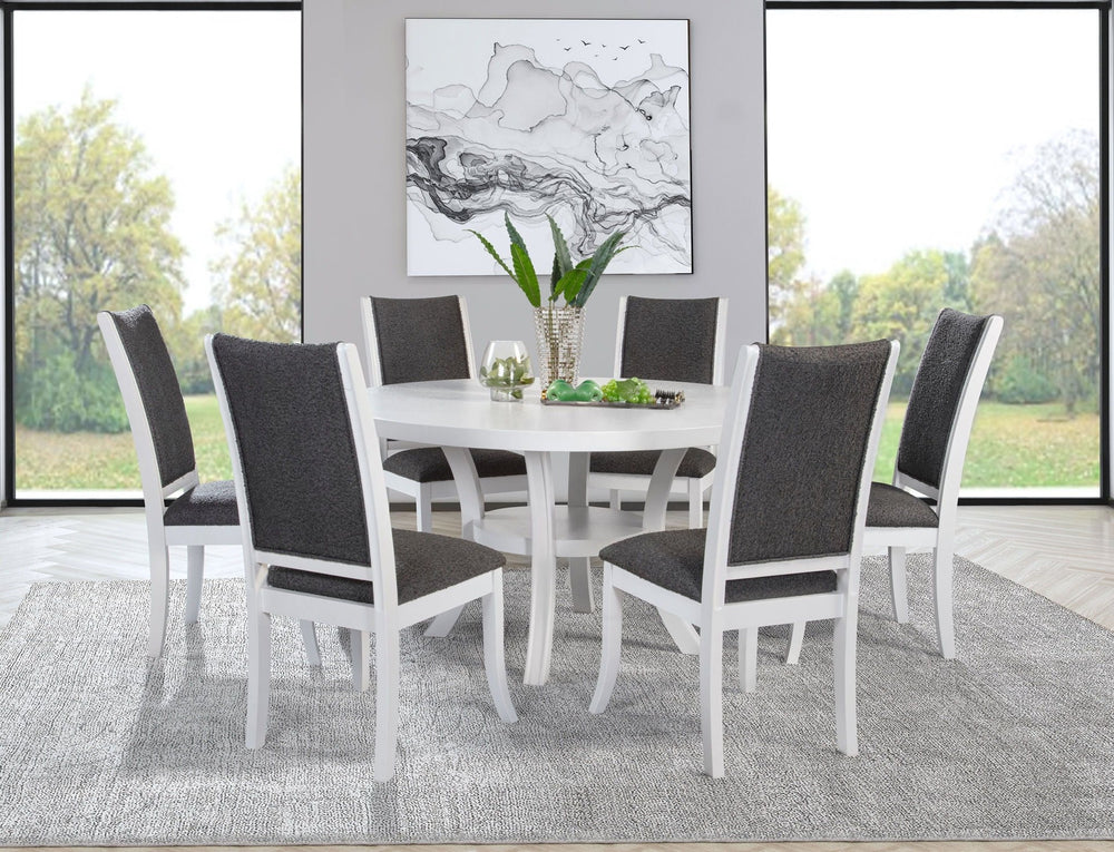 Judd - 7 Piece Round Wood Dining Table Set - Pearl White 7 - Piece Dining Room Set modern furniture Contempo Furniture