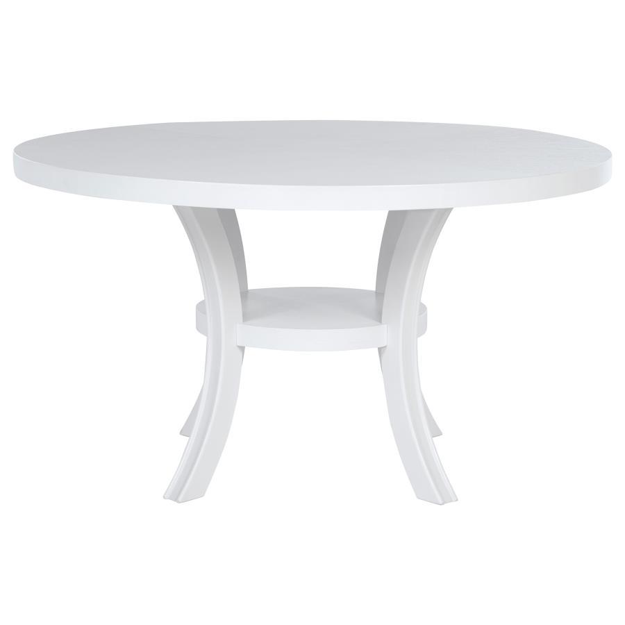 Judd - Round Dining Wood Table With Shelf - Pearl White Dining Table modern furniture Contempo Furniture