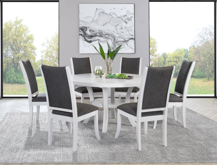 Judd - Round Dining Wood Table With Shelf - Pearl White Dining Table modern furniture Contempo Furniture