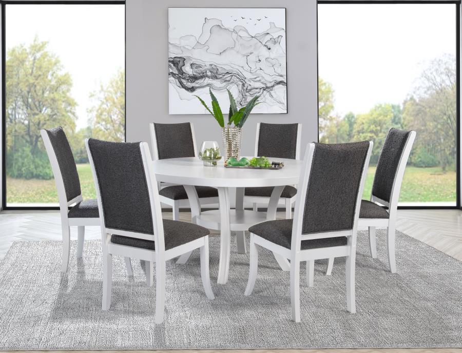 Judd - Round Dining Wood Table With Shelf - Pearl White Dining Table modern furniture Contempo Furniture