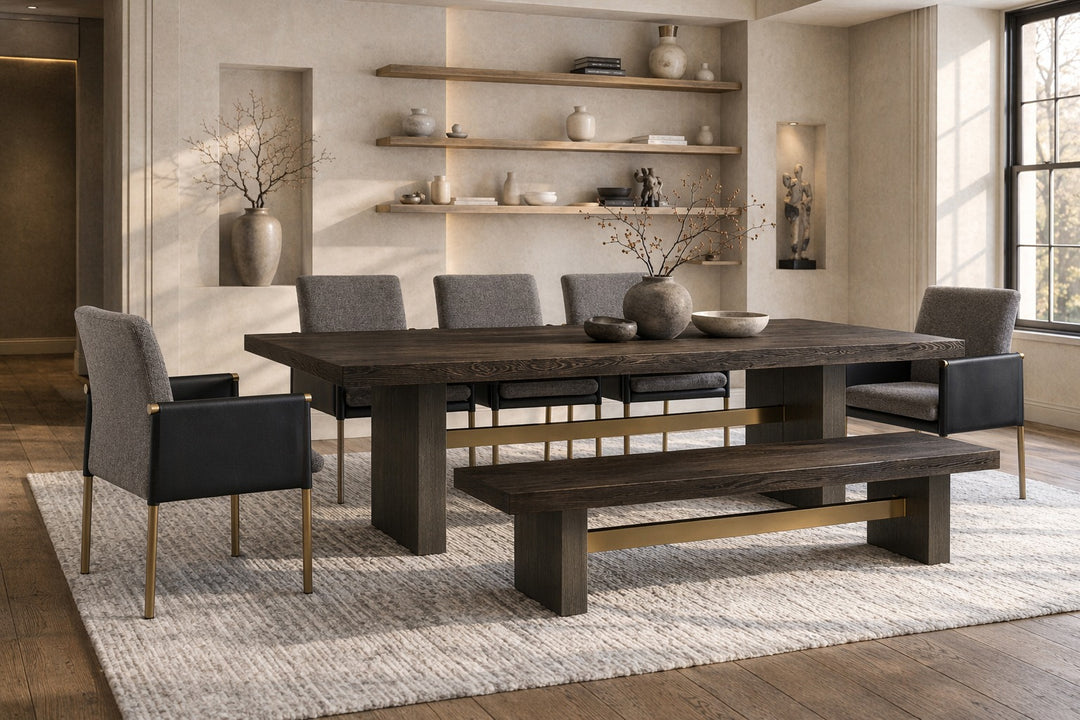 June - Modern Dark Grey & Walnut Dining Table