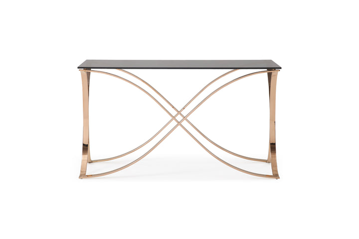 Modrest Reklaw Modern Smoked Glass &amp; Rosegold Console Table