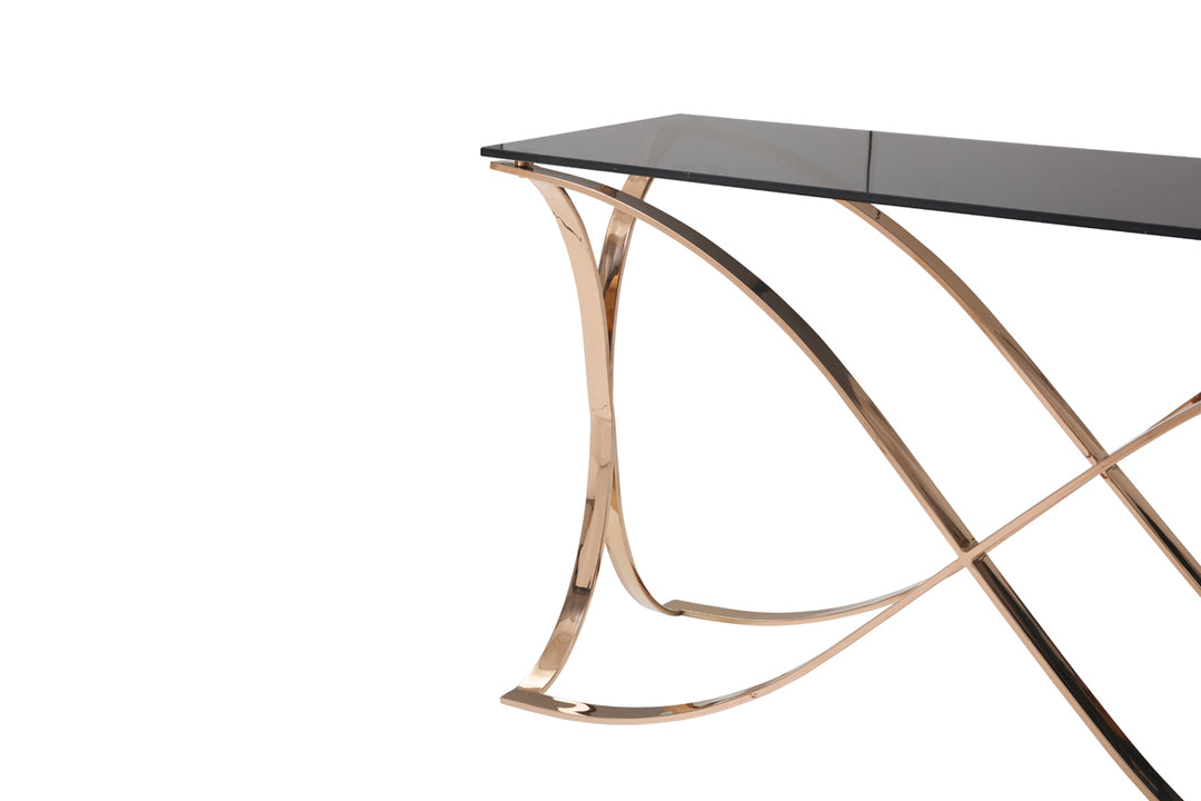 Modrest Reklaw Modern Smoked Glass & Rosegold Console Table