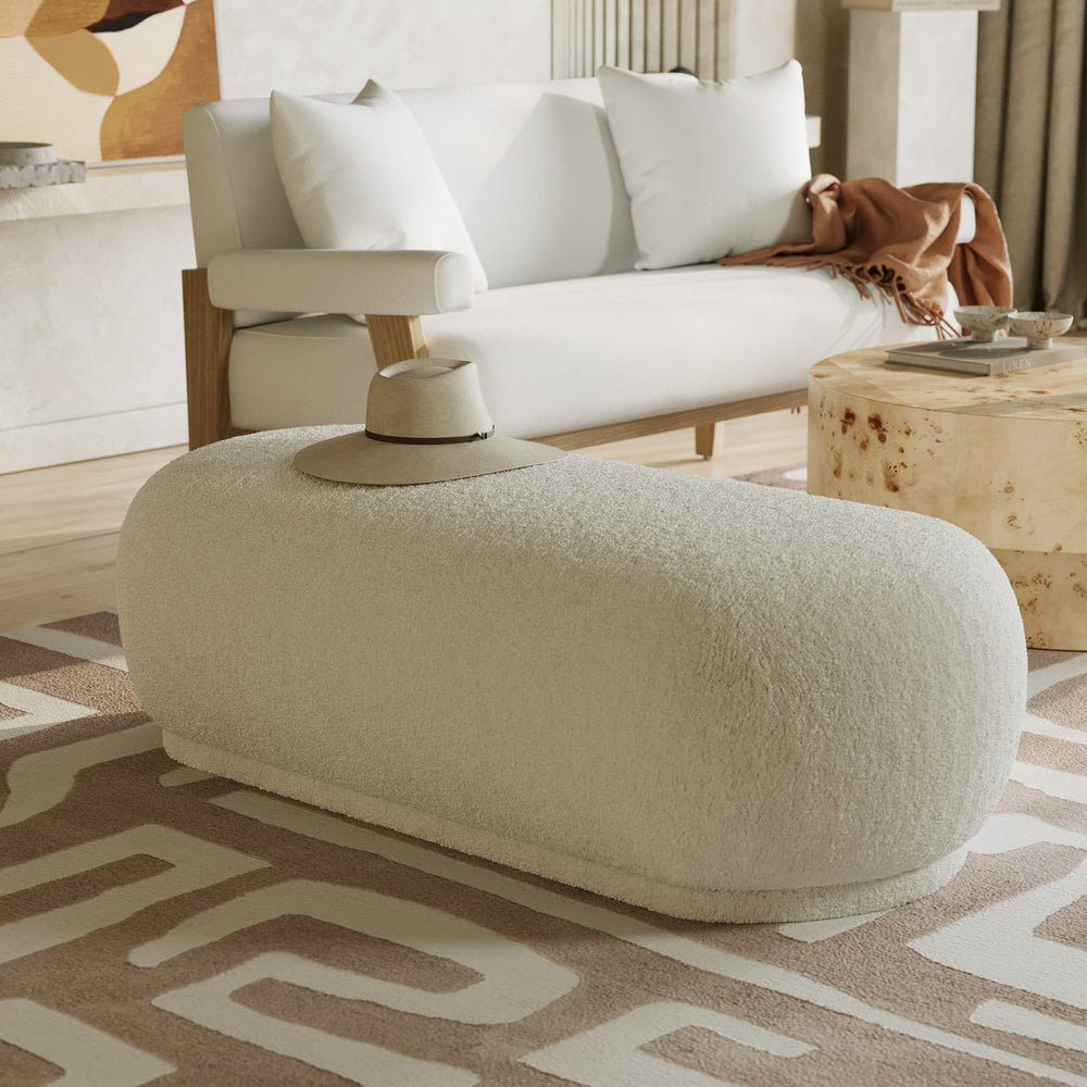 Kael - Contemporary White Sherpa Ottoman - View 3