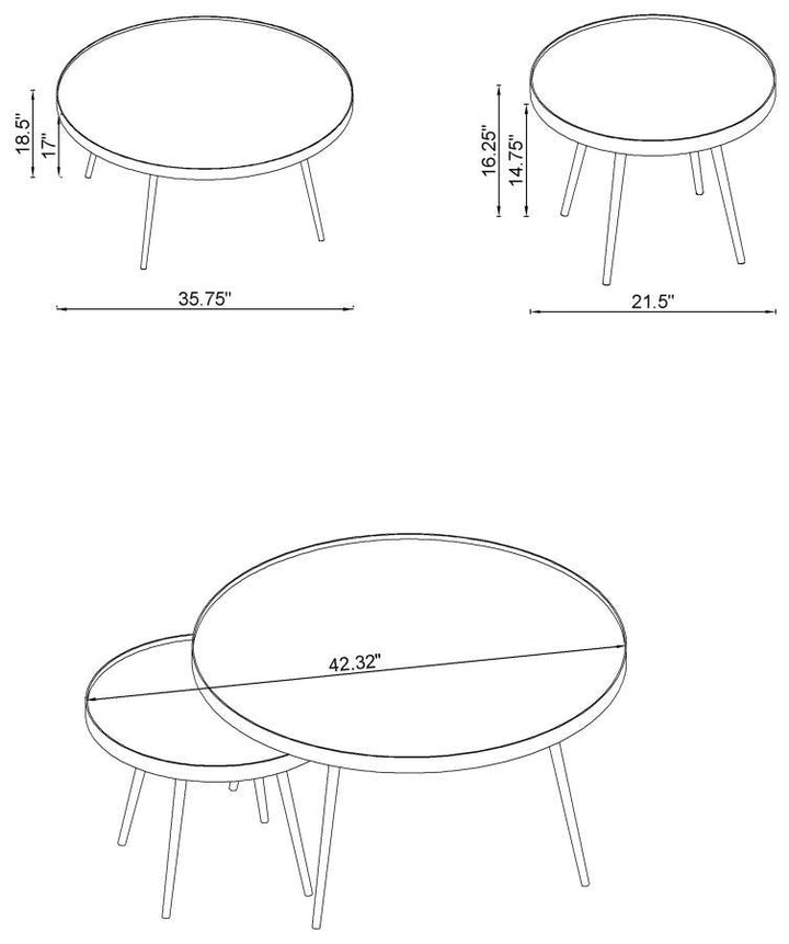 Kaelyn - 2 Piece Round Mirror Top Nesting Coffee Table - Gold Nesting Table modern furniture Contempo Furniture