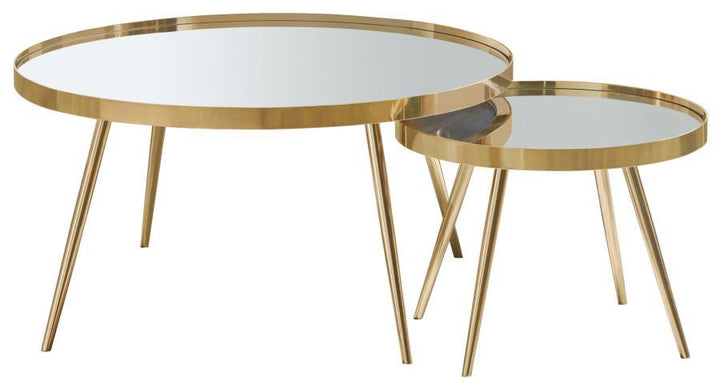 Kaelyn - 2 Piece Round Mirror Top Nesting Coffee Table - Gold Nesting Table modern furniture Contempo Furniture