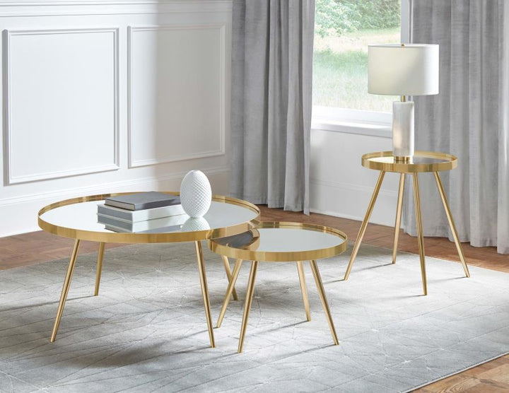 Kaelyn - 2 Piece Round Mirror Top Nesting Coffee Table - Gold Nesting Table modern furniture Contempo Furniture