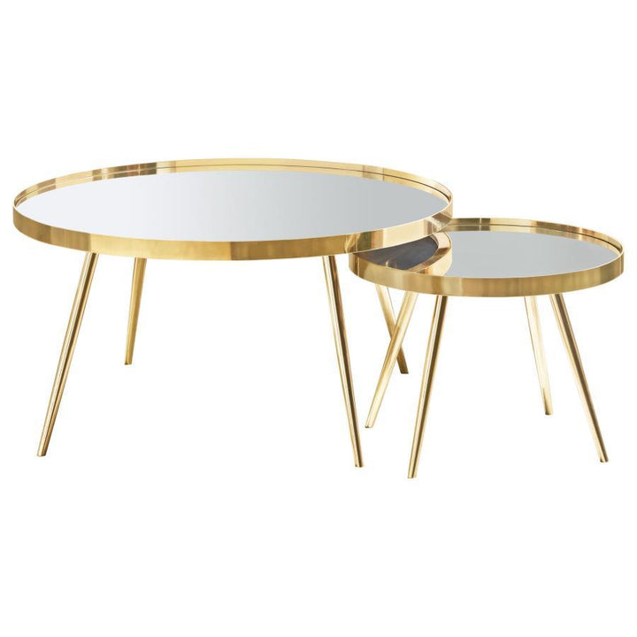 Kaelyn - 3 Piece Round Coffee And End Table Set - Gold Table Set modern furniture Contempo Furniture