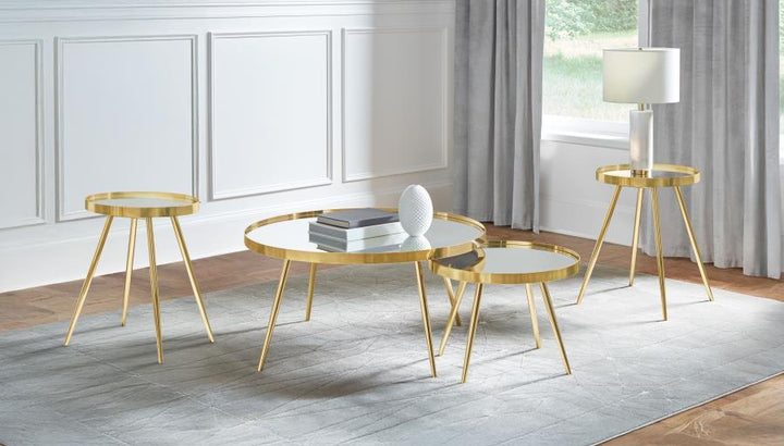 Kaelyn - 4 Piece Round Coffee And End Table Set - Gold Table Set modern furniture Contempo Furniture