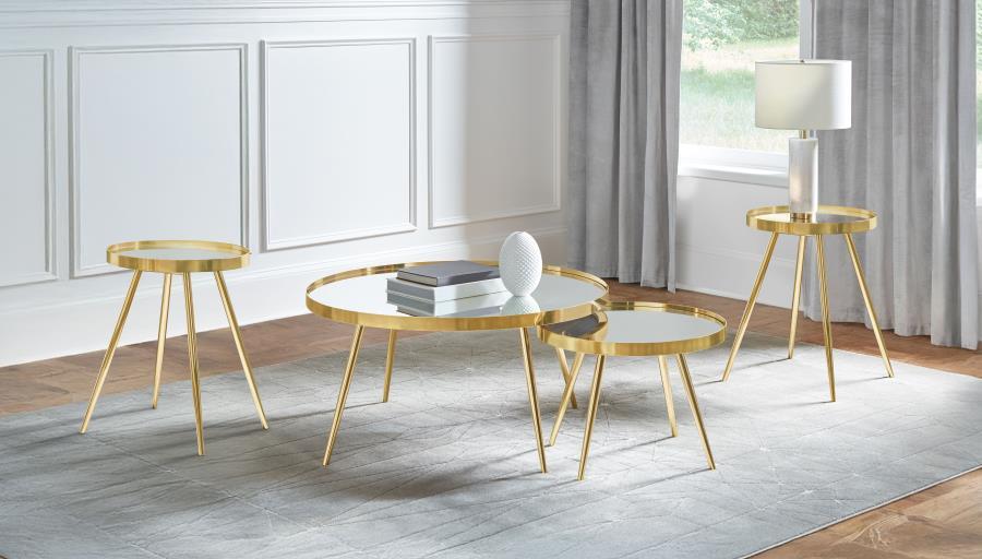 Kaelyn - 4 Piece Round Coffee And End Table Set - Gold Table Set modern furniture Contempo Furniture