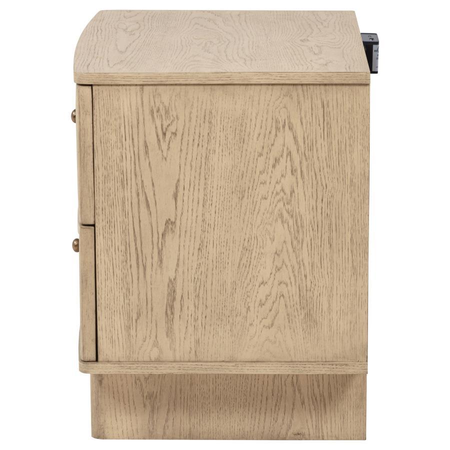 Kailani - 2 - Drawer Nightstand Bedside Table - Beige Oak Nightstand w/ Charging Station modern furniture Contempo Furniture